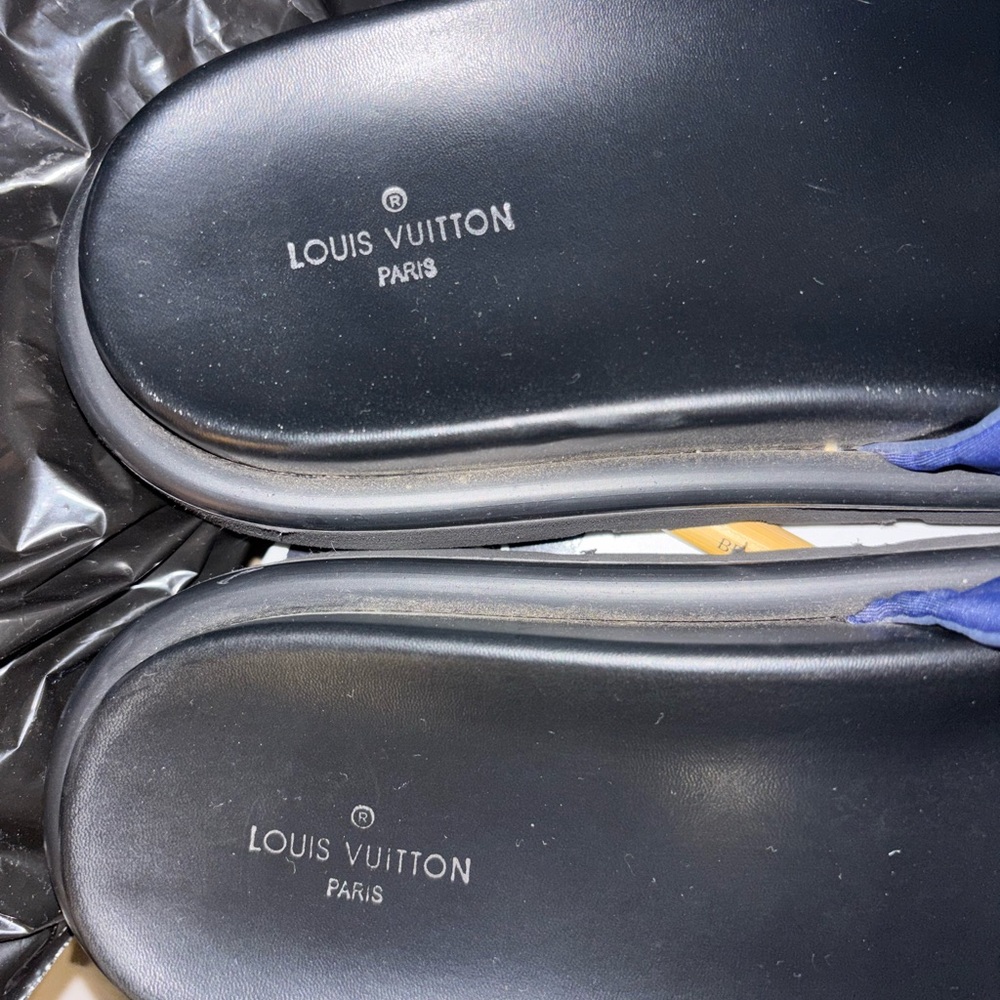 LV Black and Blue Slides with Embossed Logo - Picture 2 of 2